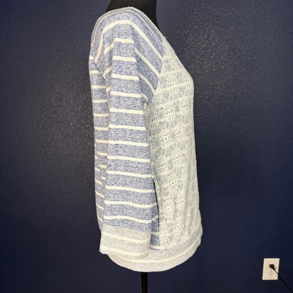 Garnet Hill Lace Front Striped Sweater, Blue & White, Size Large - Picture 5 of 9